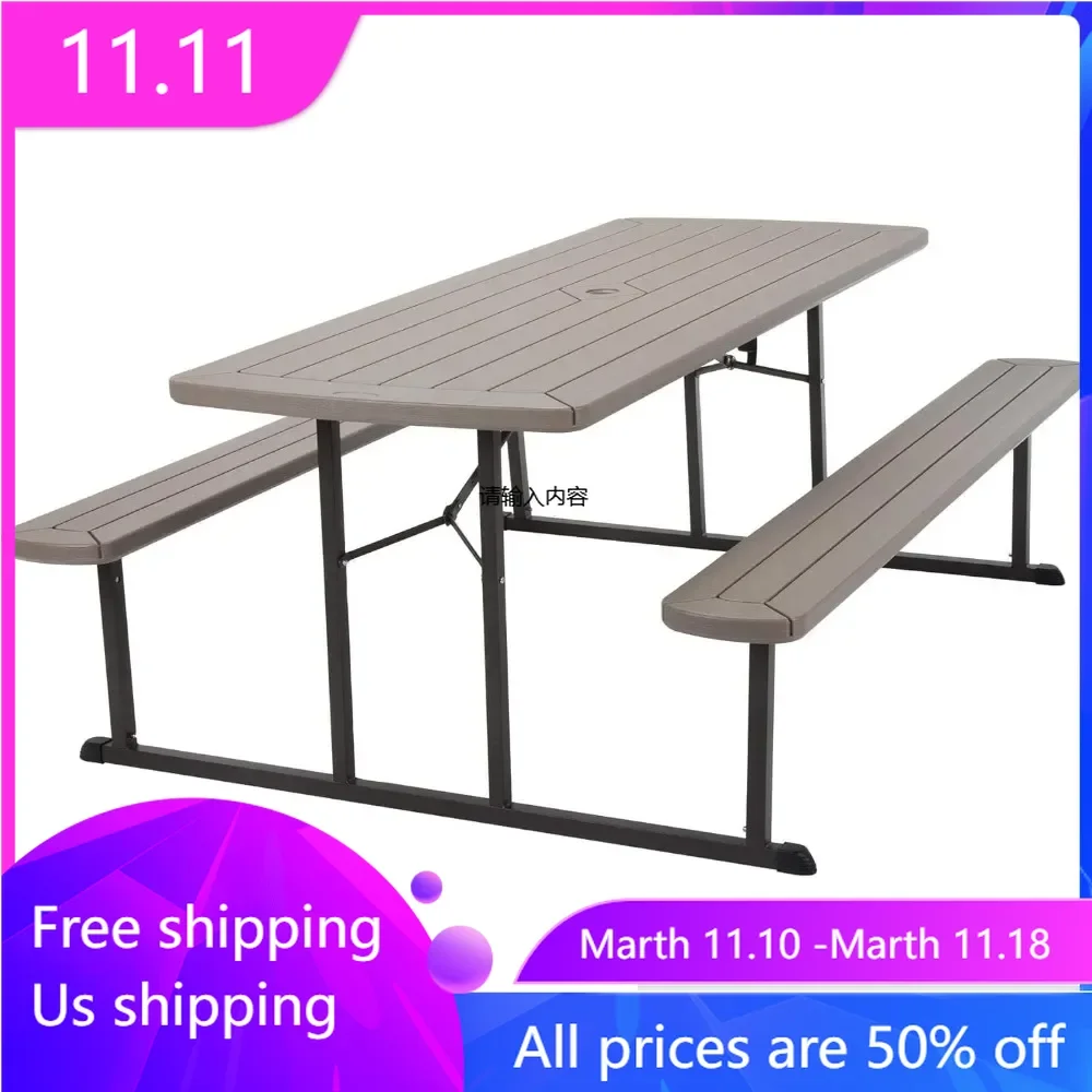 

Folding picnic table, gray brown wood grain with brown legs 57 "deep x 72" wide x 29 "high, free shipping