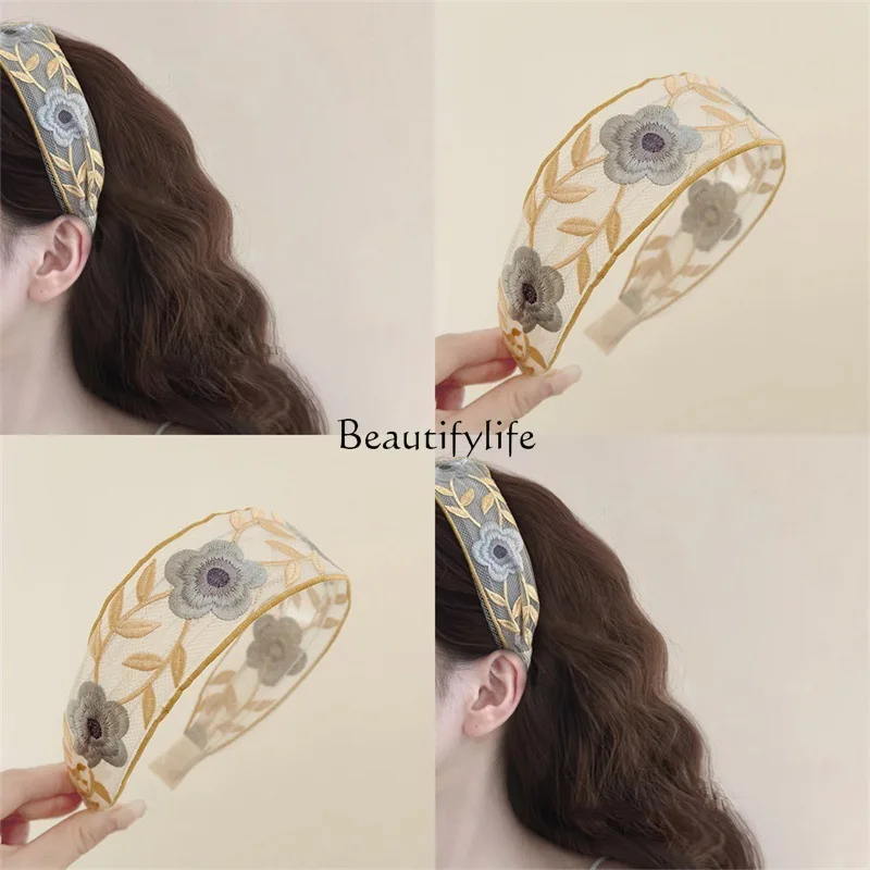 

New Chinese embroidery flower headband floral fabric wide edge high-grade exquisite headband hair accessories