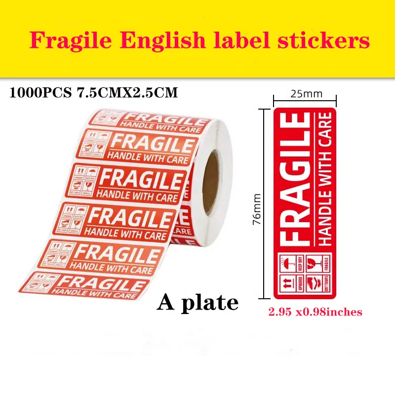 1000 PCS Fragile Stickers The Goods Please Handle With Care Warning Labels DIY Supplies 75x25cm Fragile English label stickers