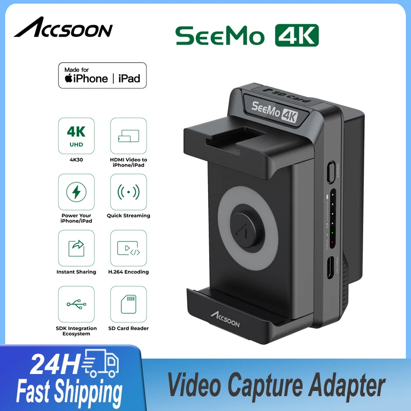 Adaptor penangkap Video 4K, Adapter mulus, pembaca kartu SD pengisian H.264 untuk iPhone ipad Live berbagi Streaming HDMI ke Monitor IOS