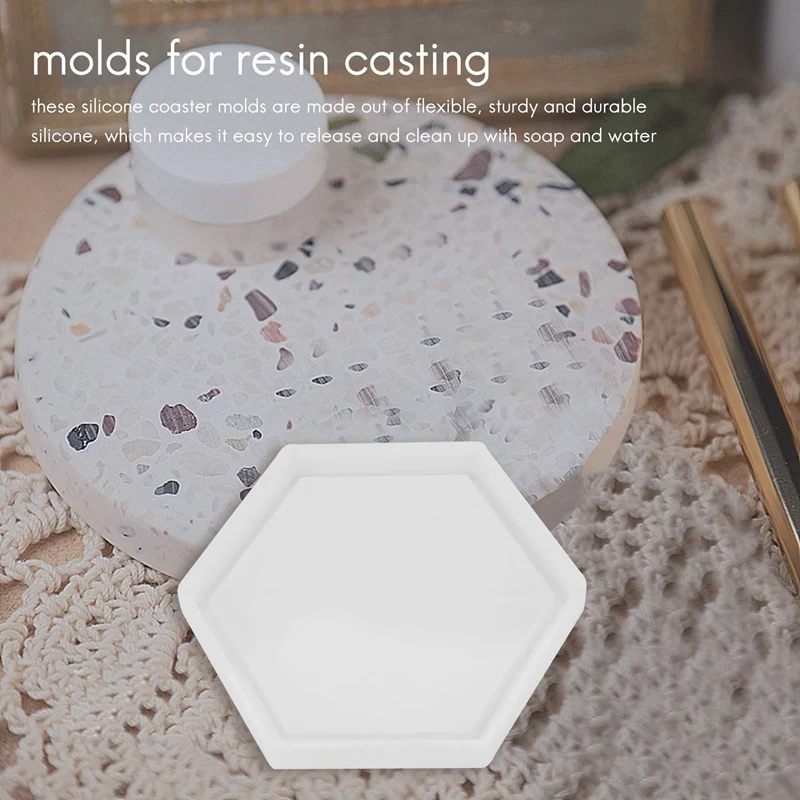 Top Sale 8 Pack Hexagon Silicone Coaster Molds Silicone Resin Mold, Epoxy Molds For Casting With Resin, Concrete, Cement