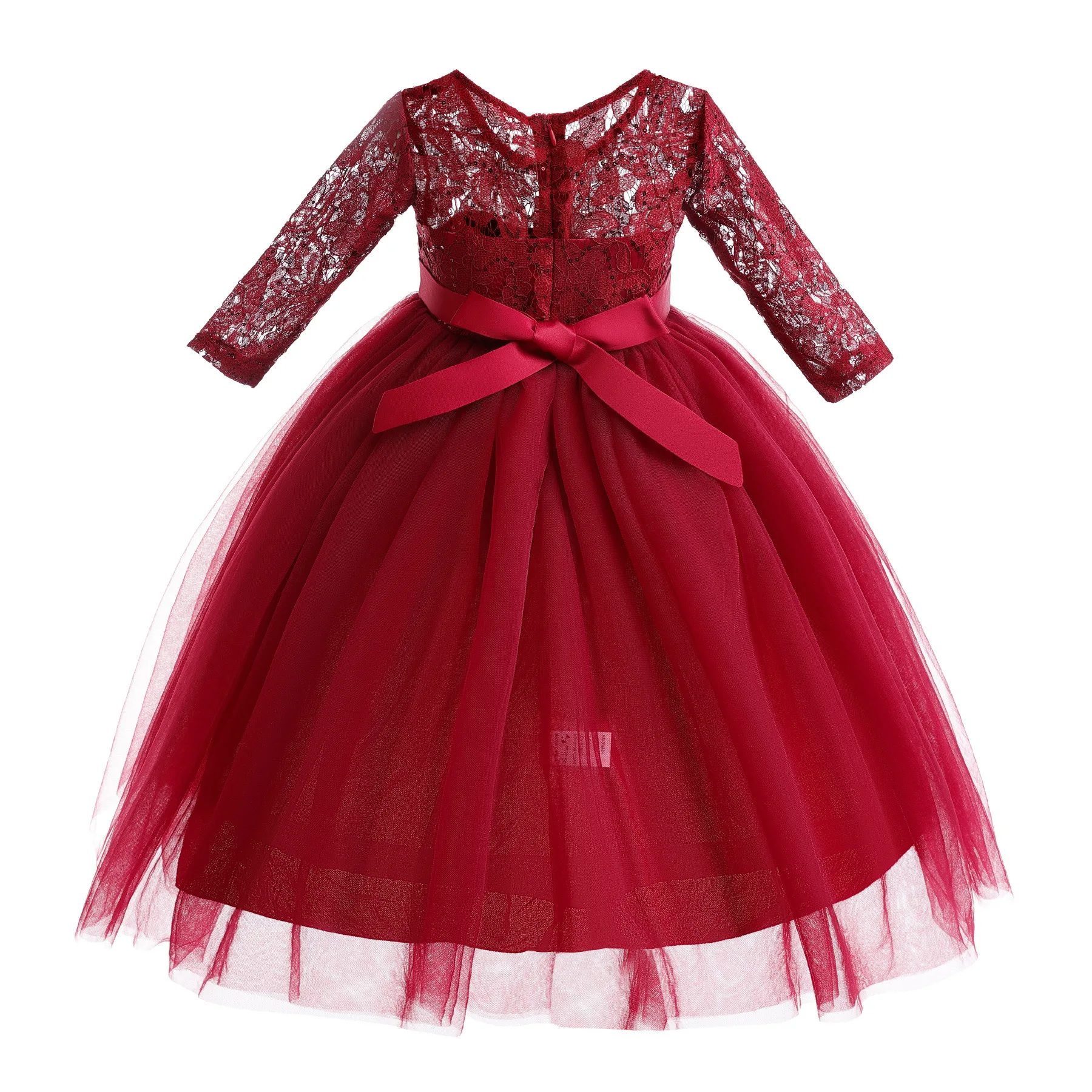 HETISO Kids Girls Princess Dress Hollow Lace Christmas Halloween Fancy Party Gown Long Sleeve Red Tulle for 6 8 10 12 Years