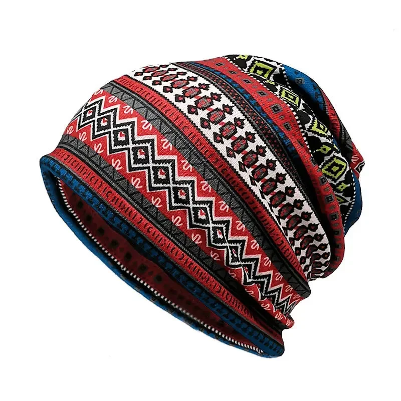 Spring Cotton Geometric Print Thicken Knitted Hat Warm Skullies Cap Beanie Hat For Men and Women 183