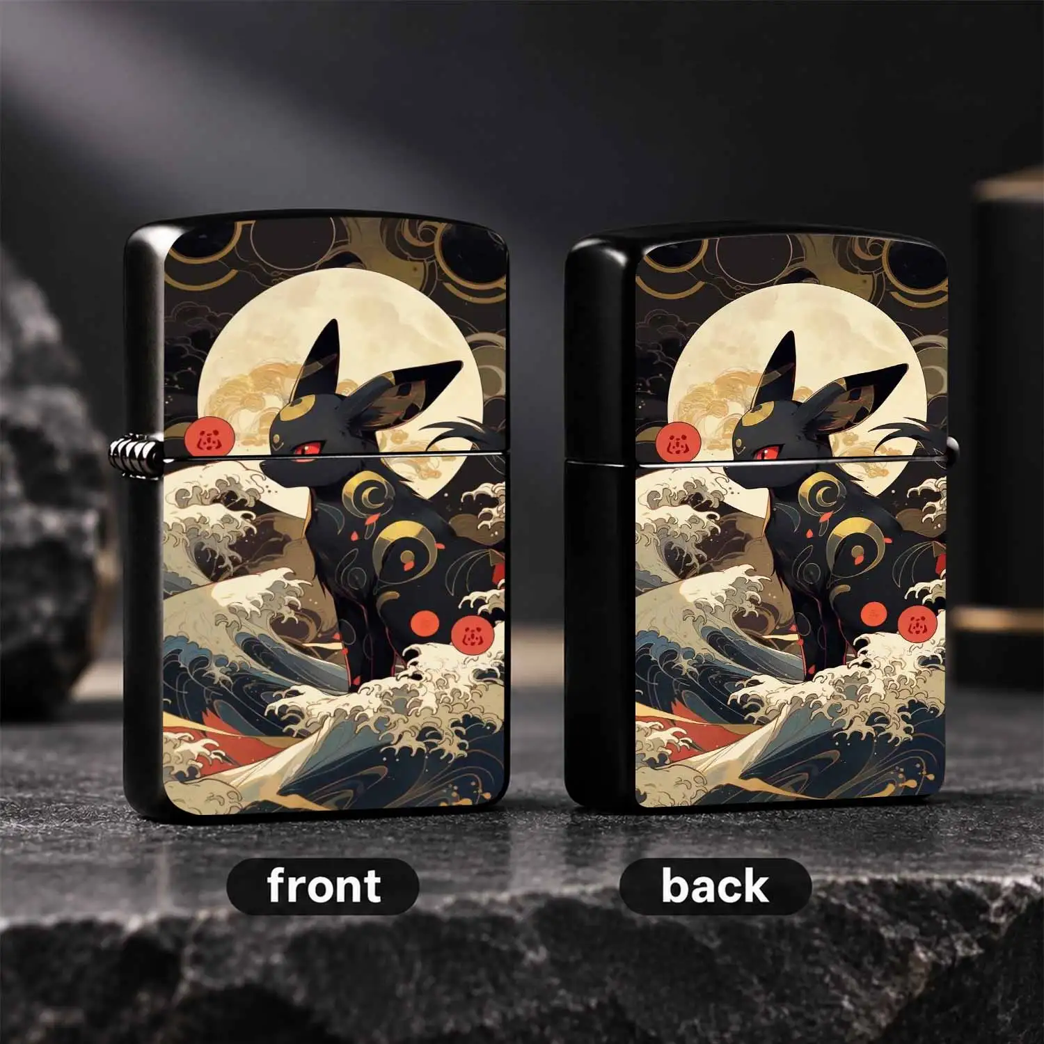 Stylish Ukiyo-E Wave Pattern Night Elf Pocket Lighter, Portable Exquisite Ignition Tool For Daily Travel Outdoor Gathering, Aesthetic Collectible Gift Choice With Chic Cultural Decor, Ideal For All Scenarios Carrying Use A Humorous And Inte