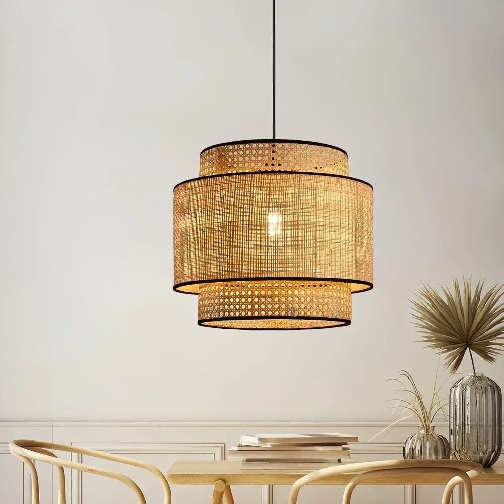 Moderne Doppel-Leinen-Pendelleuchte in Beige, 40CM E27 LED, Minimalistische Esszimmerlampe für Wohnzimmer, Schlafzimmer und Arbeitszimmer – Detail 1