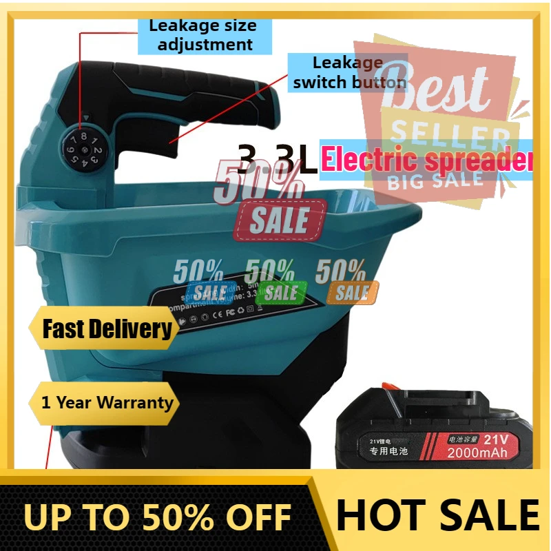 

【Fast Delivery】21V Battery Electric Seed Fertilizer Spreader 3.3L Cordless Grass Seed Snow Melting Agent Spreader