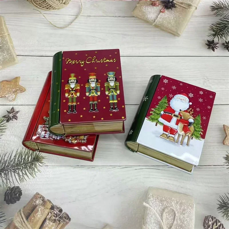 Random 1Pc Book Shaped Tin Box Christmas Gift Box Greeting Card/Christmas Jewelry Storage Box Decorations Party Favors - view 4