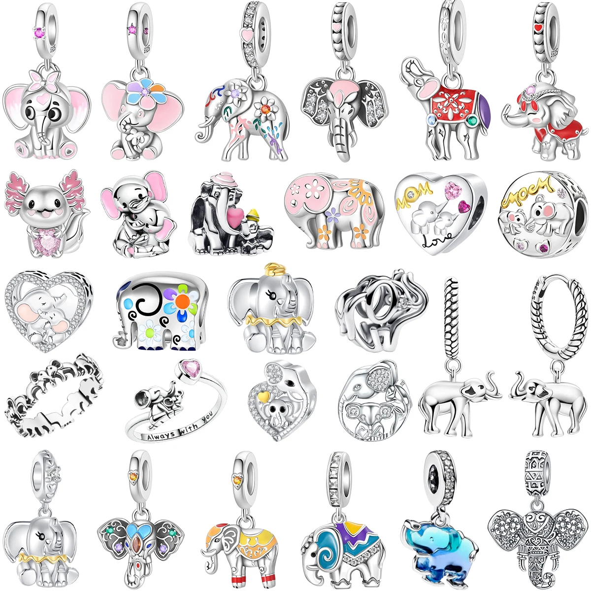 

Стерлингового Серебра 925, подвески в виде животных, красочные серьги со слоном, бусина, подходят для оригинального ожерелья, браслета, женские украшения, подарок на день рождения, сделай сам