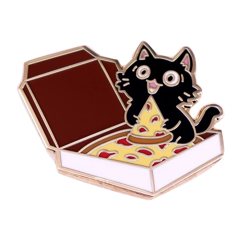 A3252 Cartoon Pizza Black Cat Kitty Brooch for Clothes Lapel Pins for Backpack Enamel Pin Metal Briefcase Badges Fashion Jewelry