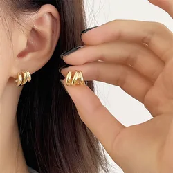 Golden Stud Earrings Korean Geometry Metal Simple Earrings for Women Female Retro Piercing Earrings 2024 Trend Fashion Jewelry