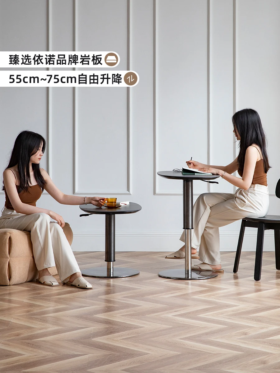 Side table can be lifted, coffee table light luxury, bedside table, sofa side rock slab small round table