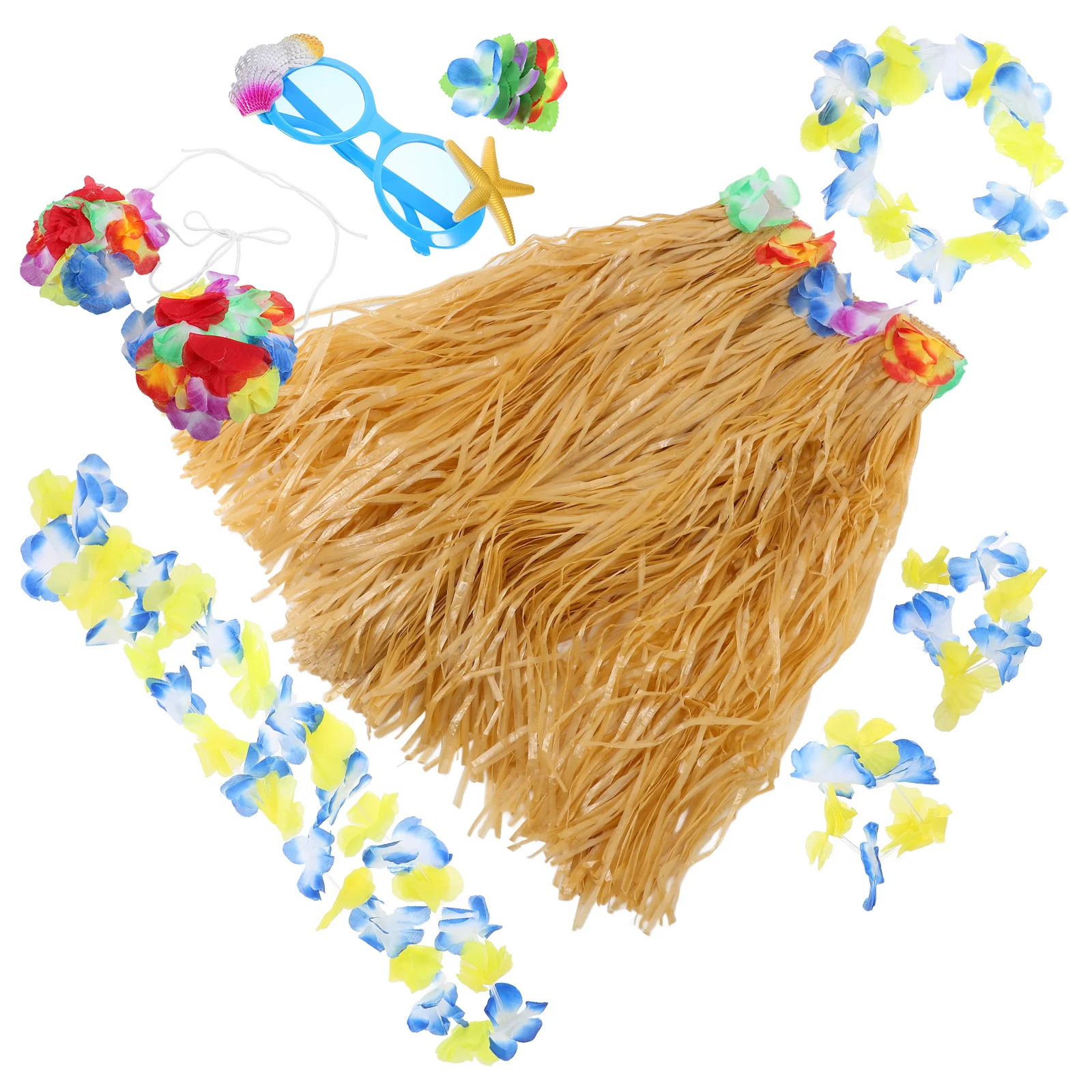 하와이안 훌라 스커트 의상 액세서리 키트 루아우 파티 장식 생동감 넘치는 스타일 해변 테마 이벤트 의상 세트