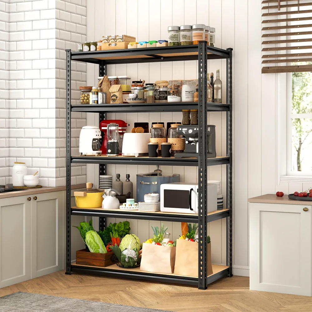 

[Heavy-Duty Home Storage Shelf] 60"H Five-Tier Storage Rack, 2000LBS Capacity, Adjustable Storage Shelf, Sturdy Wooden Shelv
