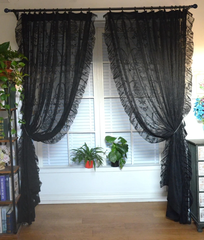 

Europe Solid Black Semi-blackout Curtains for Living Room Bedroom Premium Black Sheer Curtain Drapes with Lotus Edge Home Decos