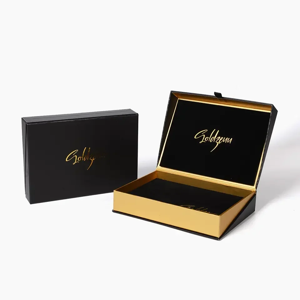 Recycled UV printed gloss black luxury cardboard packaging magnetic gift boxes wholesale custom logo for cosmetics