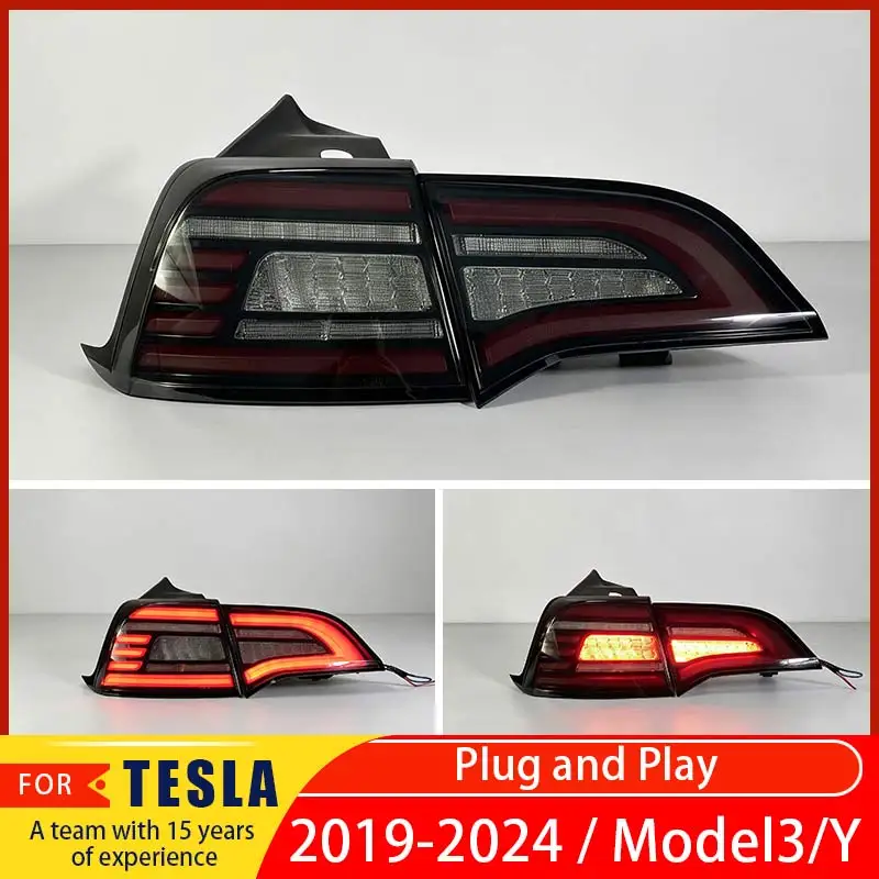 Suitable for Tesla Model 3 Model Y 2019-2024 smoked taillights sequential yellow turn signals dynamic animation car parts