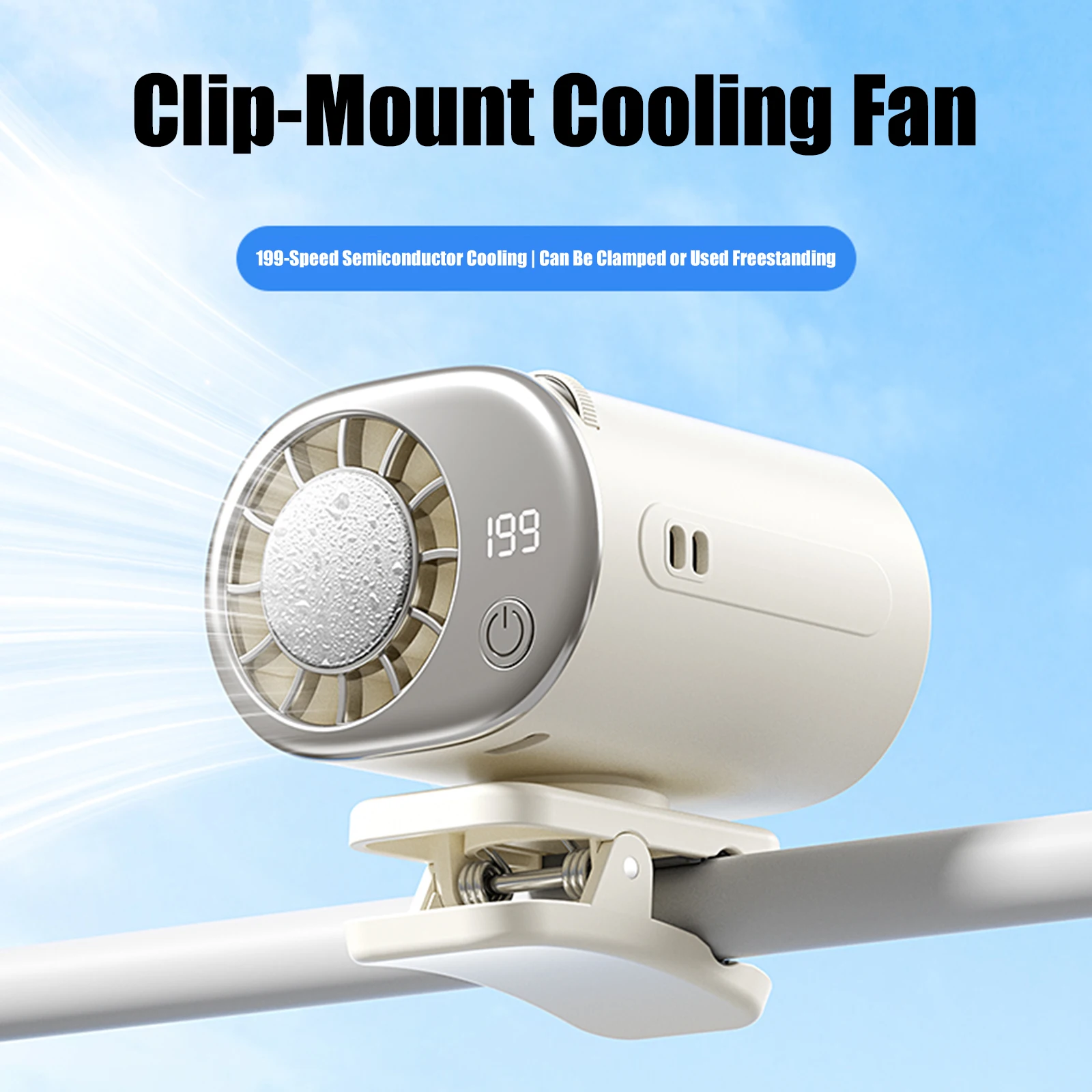 

USB Portable Clip Fan with LED Display Car Clamp Cooler Rotatable Fan 360° Rotation 199 Speeds Adjustable for Any Scenario