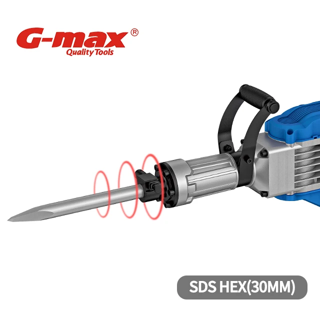 G-max 1900W Electric Hammer Drill 30mm SDS Hex 55J Oil Demolition Hammer for Industrial Use with 5kg Weight