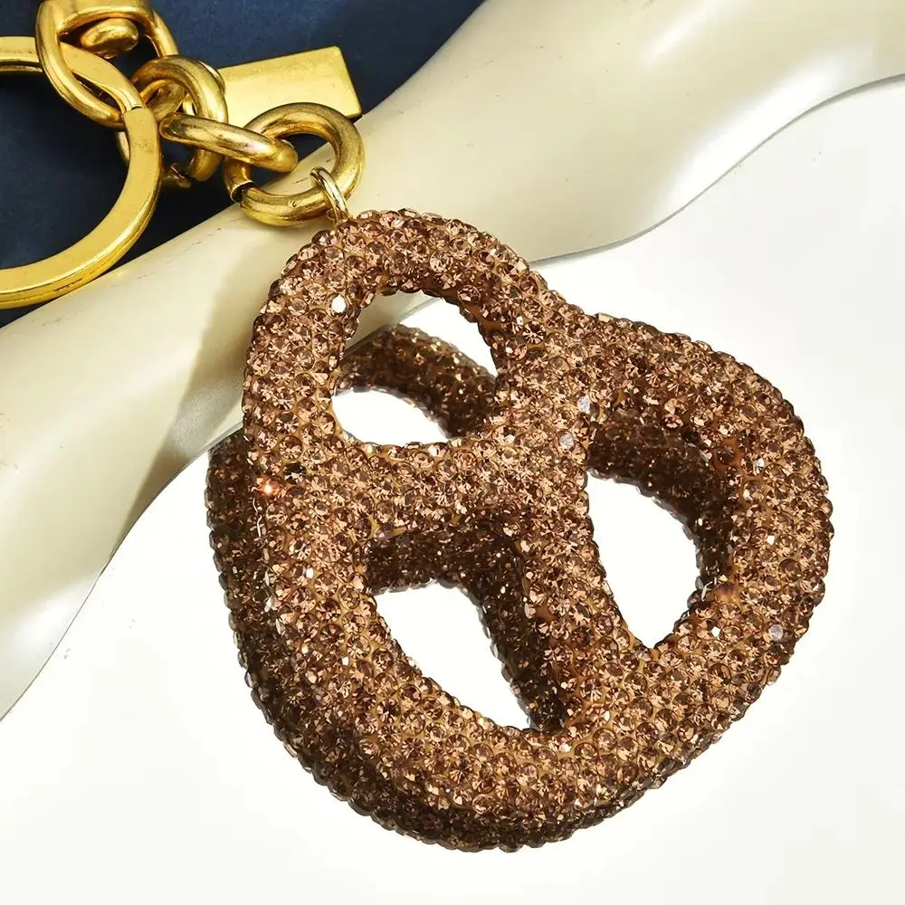 Sparkling Finish Pretzel Keychain Swivel Clasp Faux Food Style Pretzel Bag Charm Pretzel Shape Rhinestone Keychain
