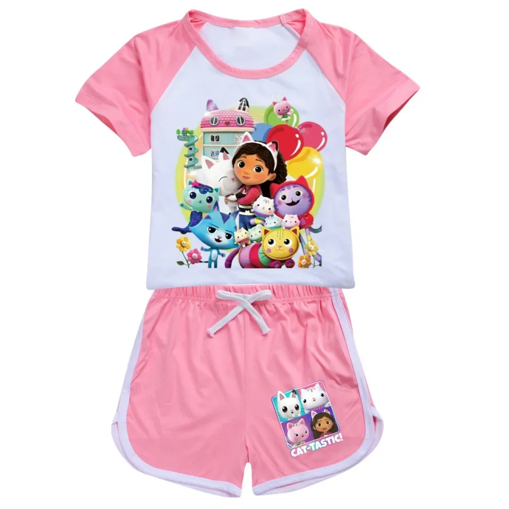 Gabbys Dollhouse  Cats Cotton Short Sleeve T Shirt + Shorts Costume Girls Sportswear Set Toddler Boy Clothes Summer Pajamas