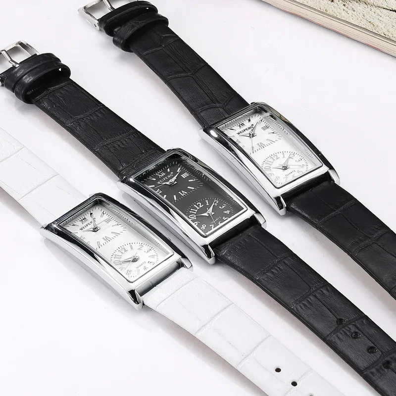 Montre de couple minimaliste pour femme, cadran, fuseau horaire, montre-bracelet élégante, horloge à quartz, bracelet en cuir, mode féminine