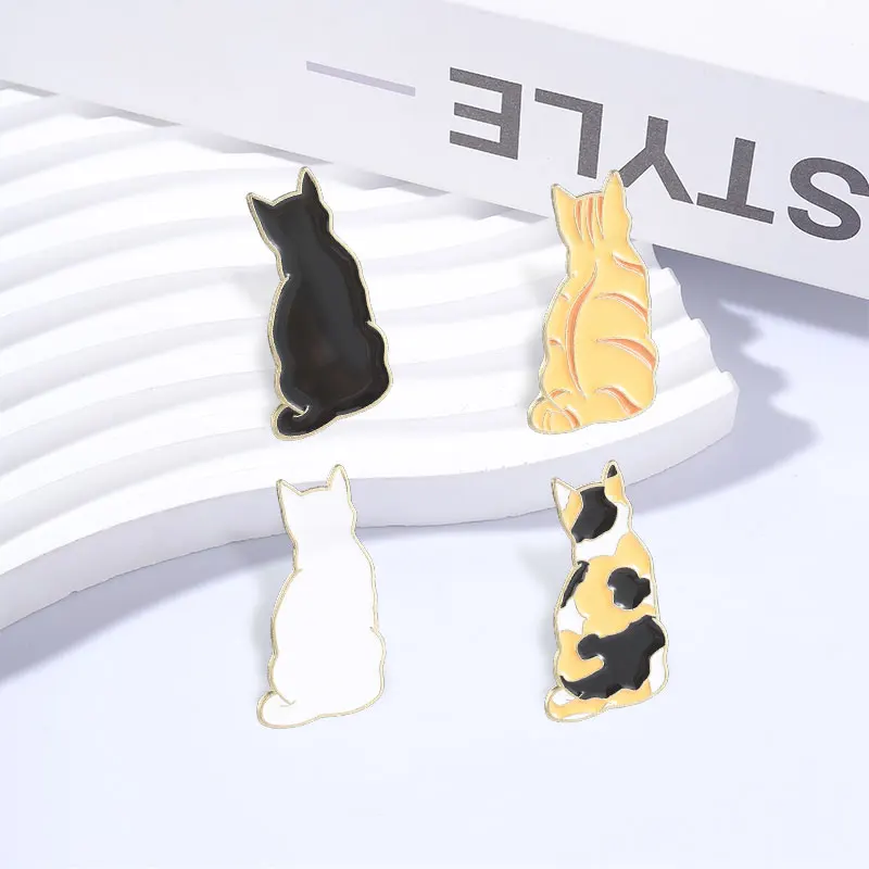 Melancholic Cat Silhouette Brooch Enamel Pin Cartoon Cute Cat Back Shadow Metal Brooch Backpack Lapel Badge Fashion Jewelry Gift