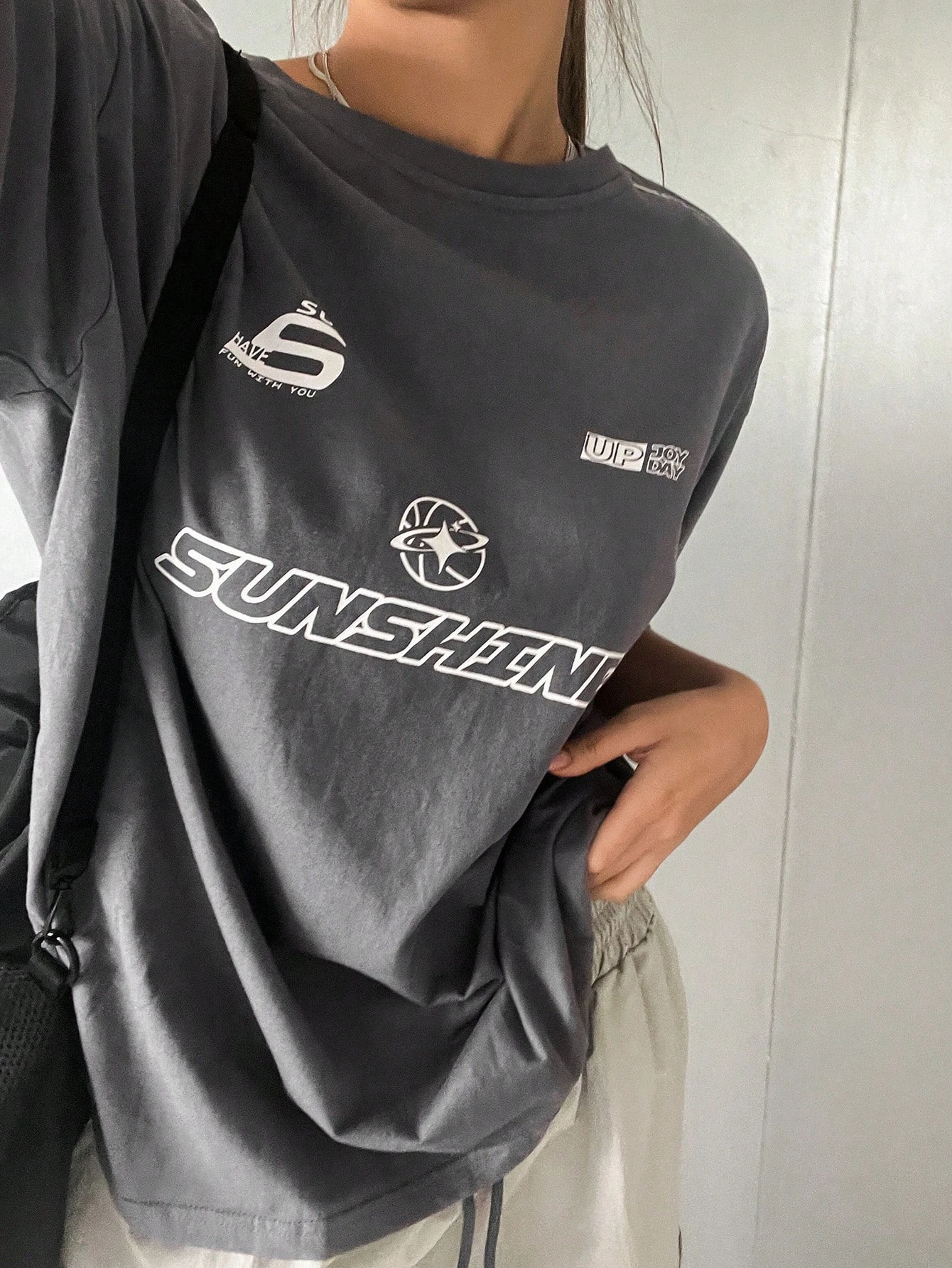 تي شيرت DAZY Letter Graphic Drop Shoulder تي شيرت كبير الحجم ملابس الشارع الشهير Preppy #2