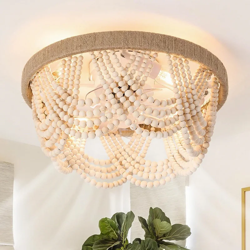 Nordic Vintage LED Ceiling Lamp Modern Bead Invisible Ceiling Fan Light Decoration Living Room Bedroom Study Ceiling Lights