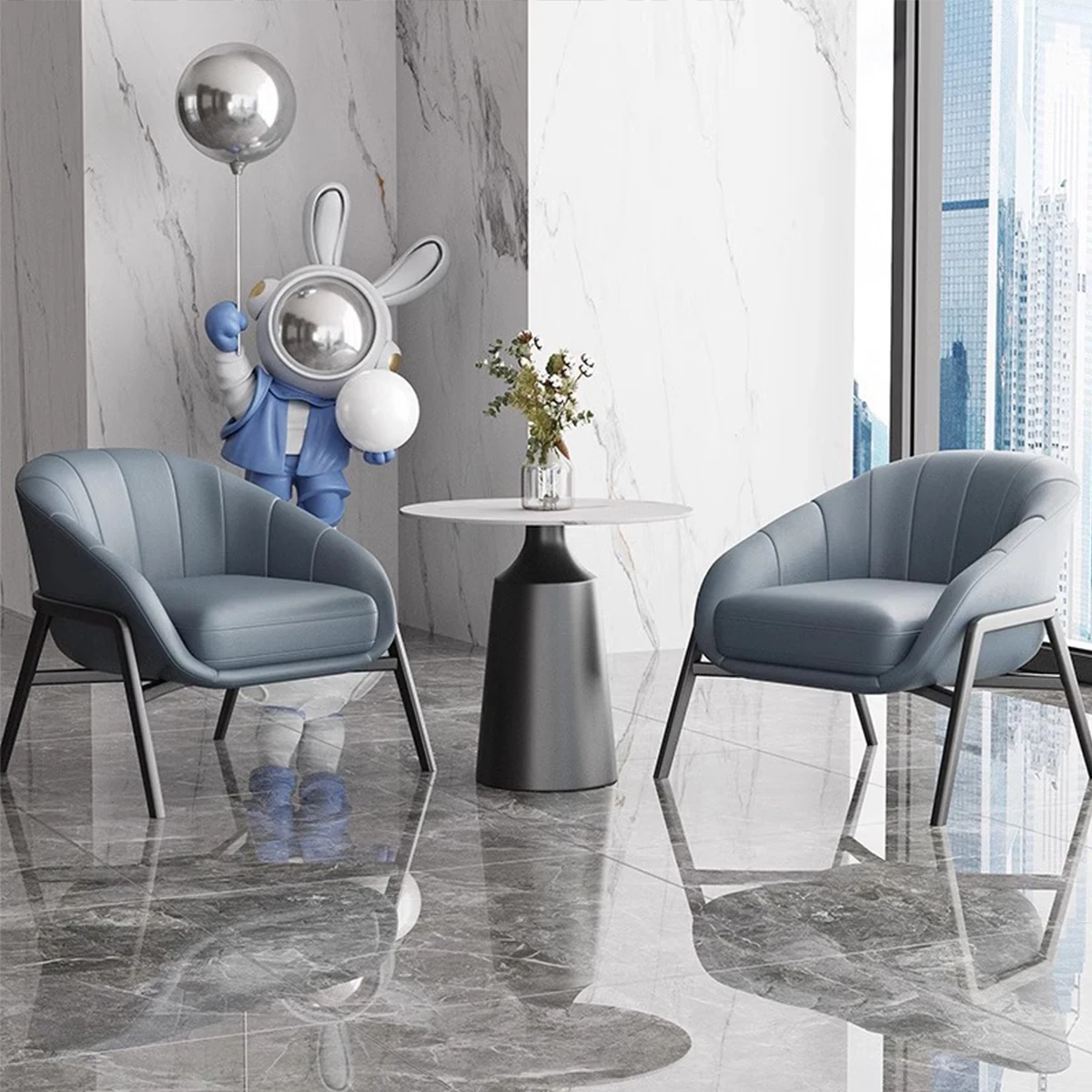 /Black luxury armless chair modern minimalist designer leather lounge chair soft high-end conference room negotiation chair