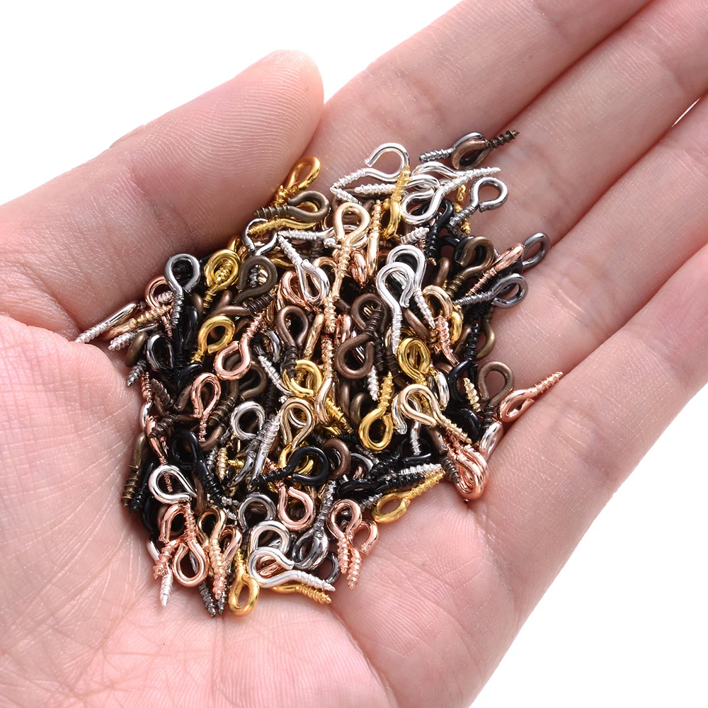 100 pçs 4x8mm pequeno minúsculo mini metal oculares ganchos olho pinos  ilhós parafuso rosqueado fechos ganchos para diy jóias fazendo descobertas  / Produção de joias, image size:1000x1000