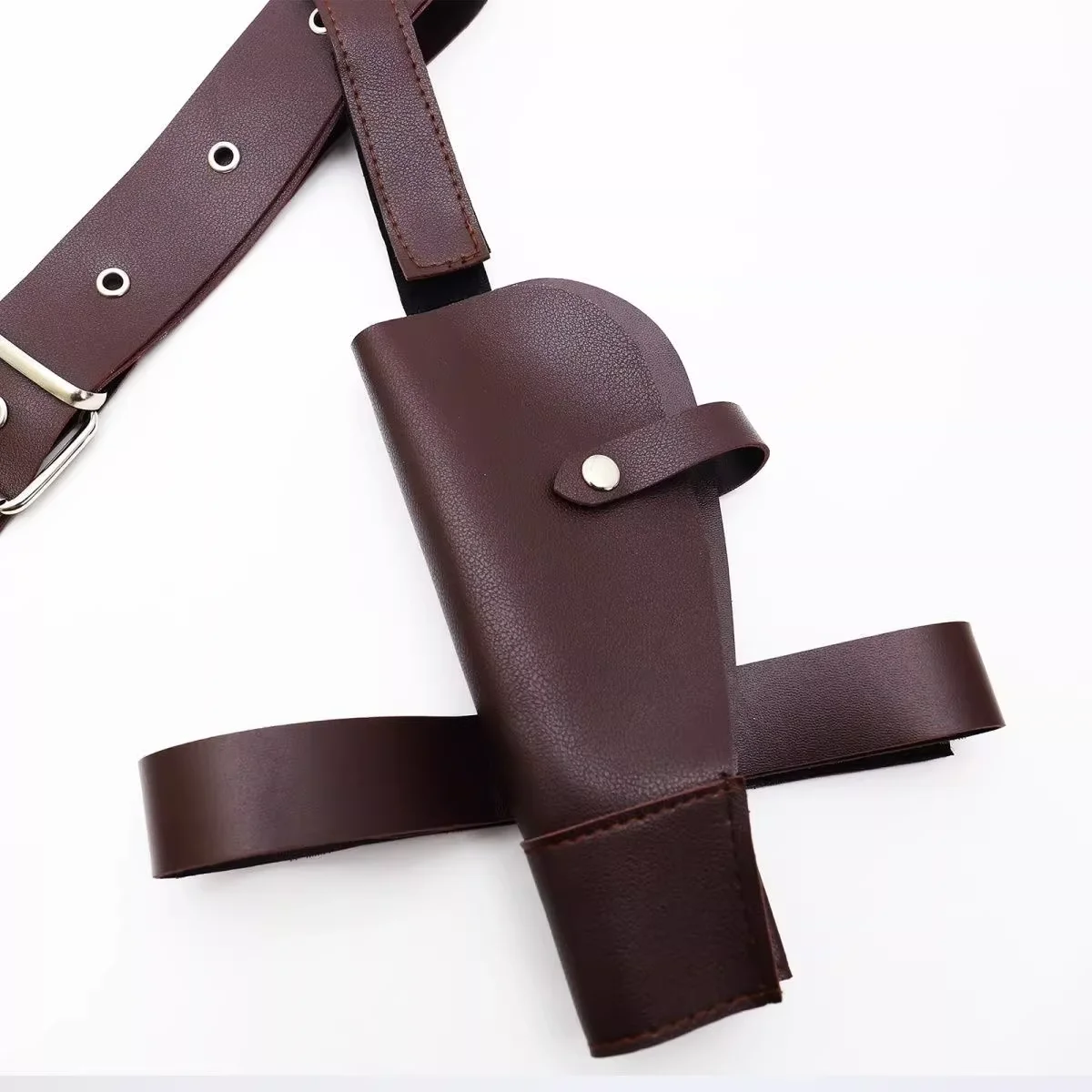 Sabuk Berburu Kulit Imitasi Gaya Barat Vintage untuk Pria, Sabuk Holster Pistol Ganda yang Dapat Disesuaikan, Multi-fungsi Multi-Saku