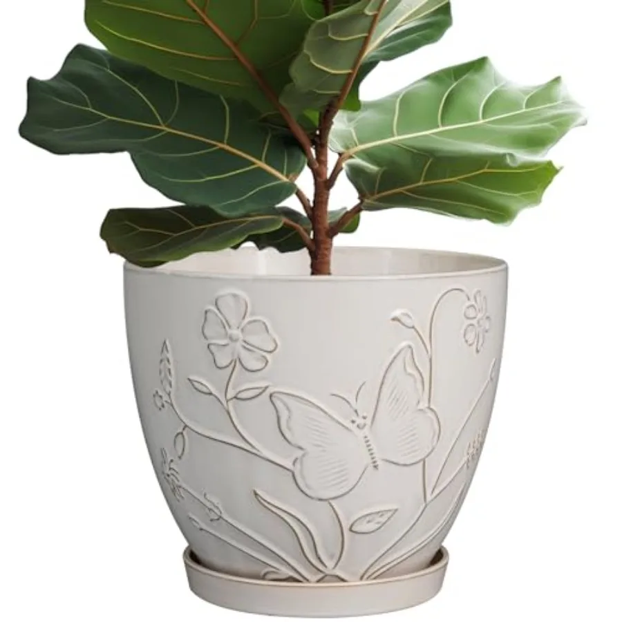 

Plant Pot Ceramic Planter Pot with Drainage Hole and Saucer Round Planter Large Flower Pot for Indoor Outdoor Plants Home Garde