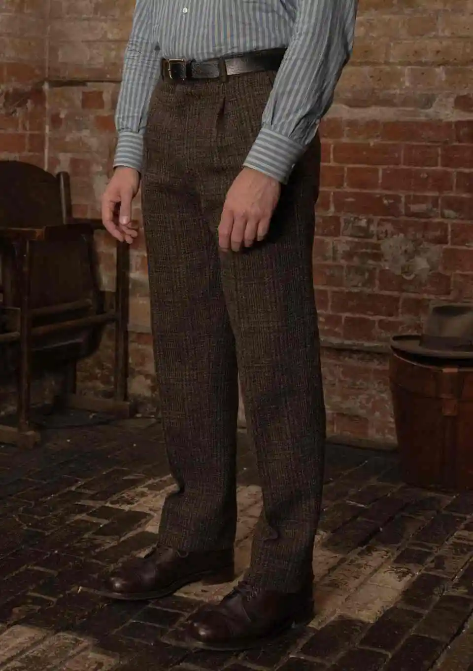 Vintage Mens Dress Pants Raised Waist Front Pleat Tweed Material Rolled Hem Relaxed Bottoms For Daily Office Event Customized