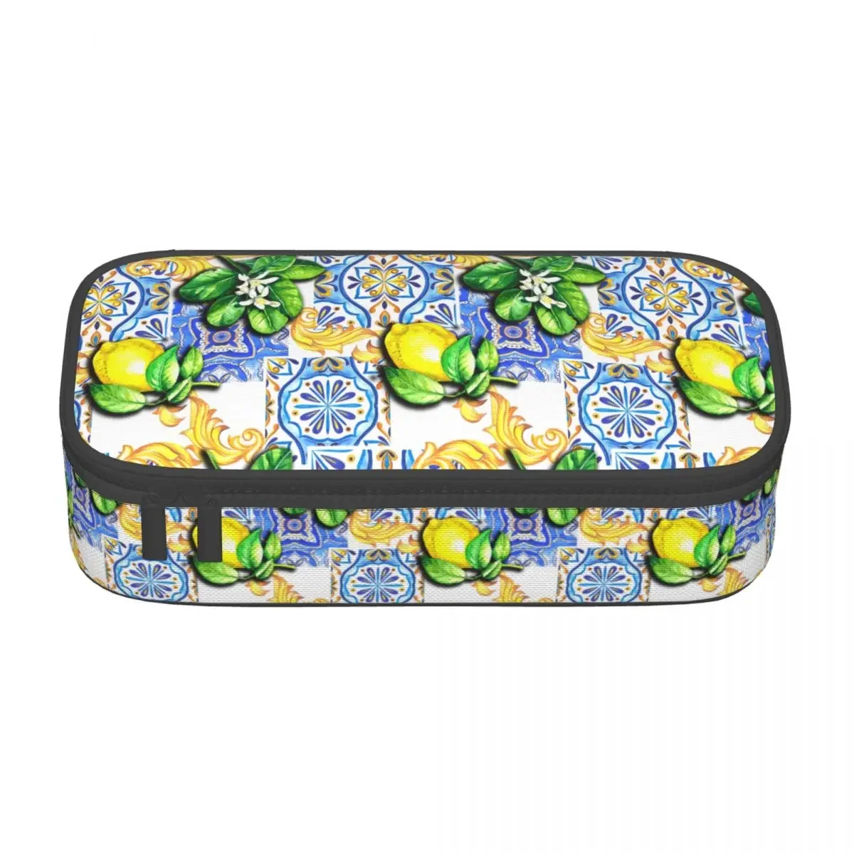 Custom Mediterranean Tiles Summer Fruit Lemons Cute Pencil Cases Boys Gilrs Large Capacity Pencil Bag School Accessories