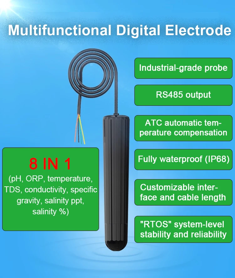 مستشعر جودة المياه 8 في 1 - PH/EC/TDS/Temp/ORP/الملوحة/جهاز اختبار الجاذبية المحددة مع مخرج RS485 #2
