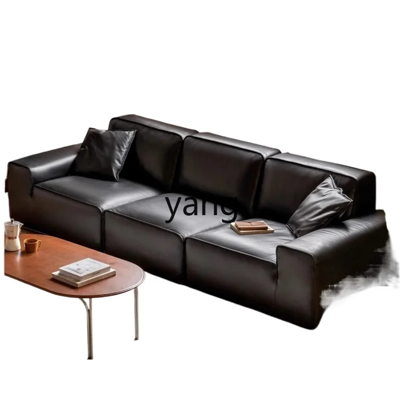 

ZYF leather sofa living room household small apartment straight row black leather sofa