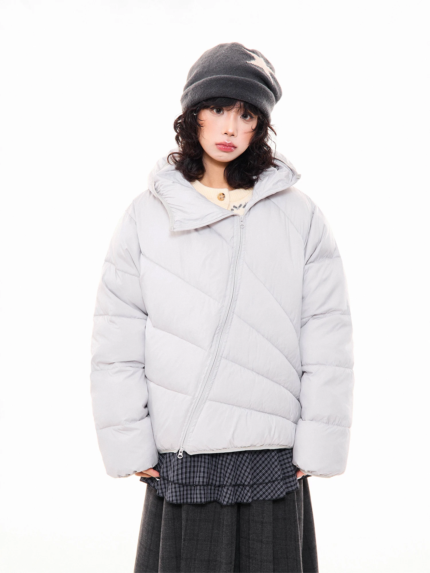 

Warmth Thiened American Sle Radiating Quilted Cotton Jaet for Women Winter Trendy Brand Cleanfit Diagonal Zipper Outerwear
