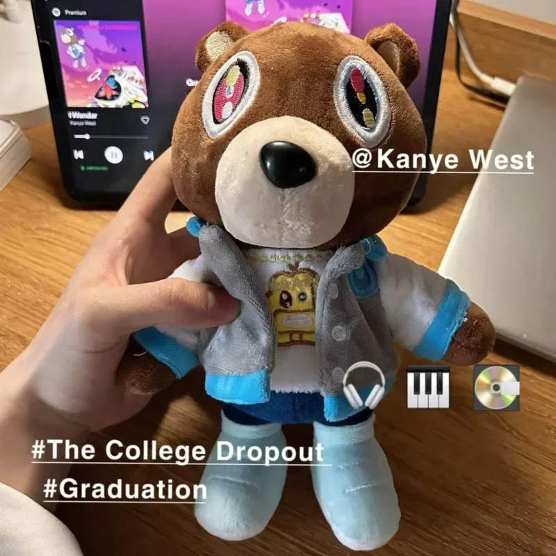 Kawaii Kanye Dropout Bear Teddy Bear Plush Toys Kanye West Graduation Soft Stuffed Home Room Decor Dolls for Kid Birthday Gift