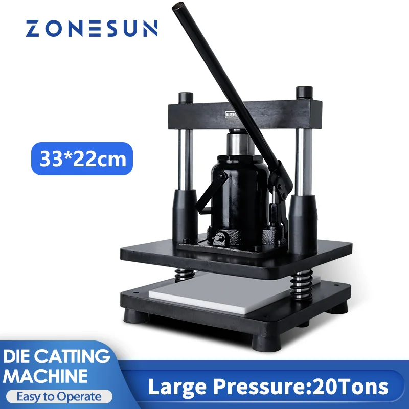 ZONESUN 20T Hydraulic Leather Die Cutting Machine 33x22cm Heavy Duty Manual Press Stamping Leathercraft Embossing Tool