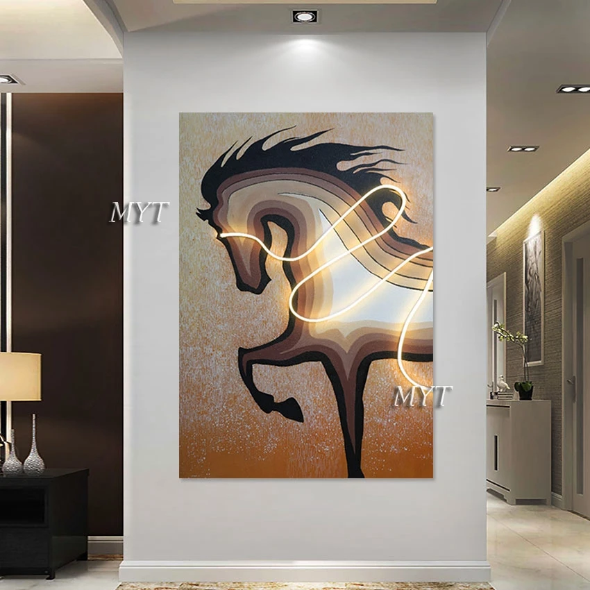 Abstract Hand Drawing Frameless Dropshipping Quality Canvas Paintings,Living Room Sofa Background Wall Art 3d Horse Pictures