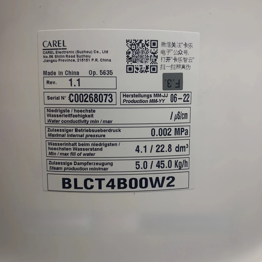 CAREL BLCT4B00W2 Humidifier Bucket Low Conductivity Plug 45KG