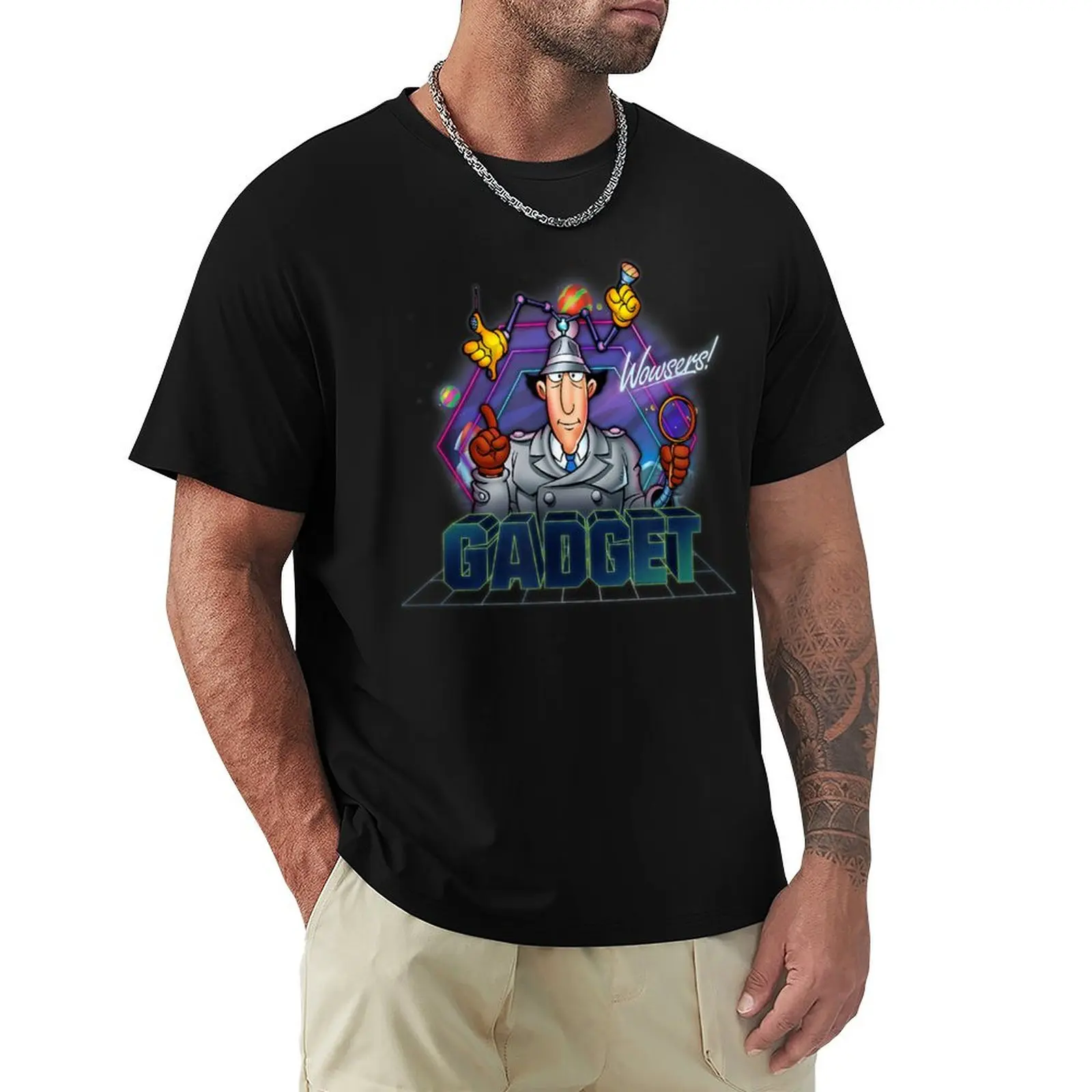 Inspector Gadget Adult Retro Neon 03 T-Shirt Soft Casual Short Sleeve Cotton Tee
