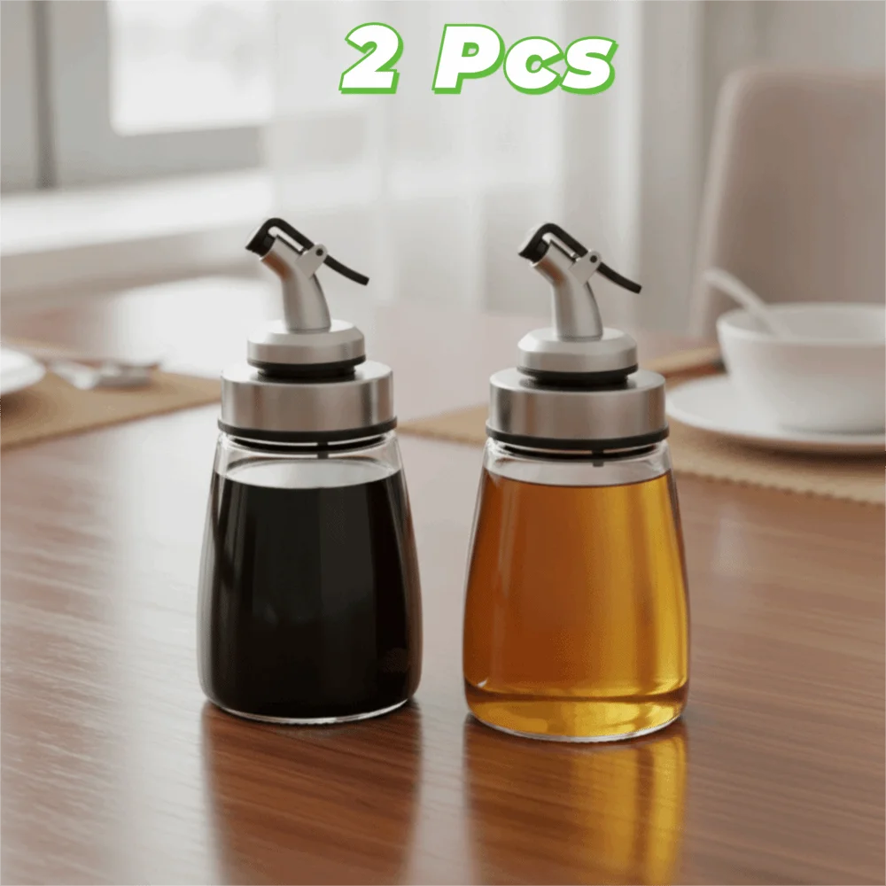 2PCS 160ML Glass Oil Bottle Refillable with Anti-drip Spout Vinaigrette Dispenser Mini Transparent Kitchen Soy Sauce Bottle
