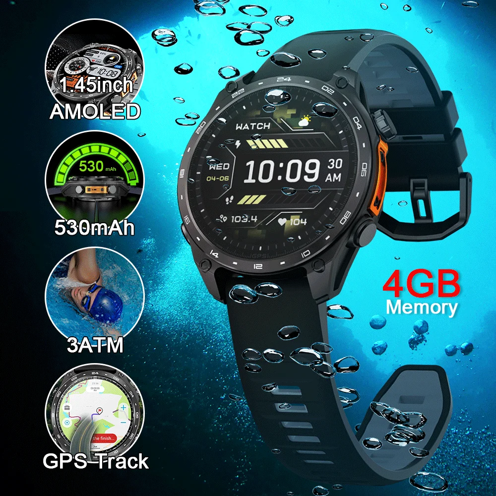 สมาร์ทวอทช์ผู้ชายรุ่นใหม่ปี 2025 ระดับทหาร พร้อม GPS ในตัว รองรับการโทรผ่านบลูทูธ เครื่องวัดความสูงแบบบารอมิเตอร์ กันน้ำ 3ATM นาฬิกาอัจฉริยะสำหรับเล่นกีฬา