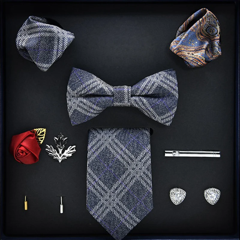 Gravata Bowtie Set High-grade dos homens Formal Negócios Dia dos Namorados Presentes do Pai na moda 2022 Novo (8 peças Gift Box Set)