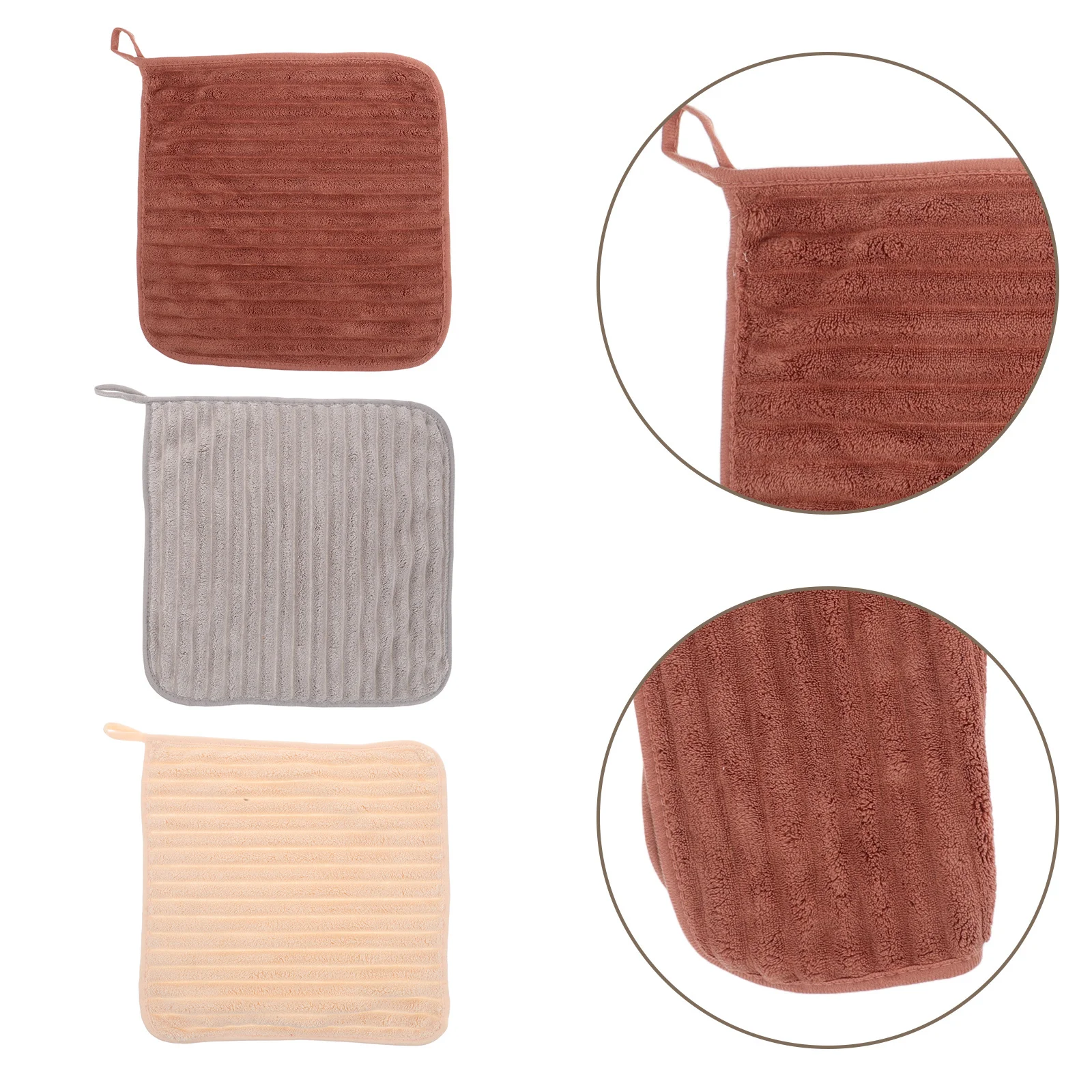 

3Pcs Hanging Absorbent Hand Towels Soft Thick Coral Fleece Quick Dry Bath Towels for Kids Adults Bathroom Face Body