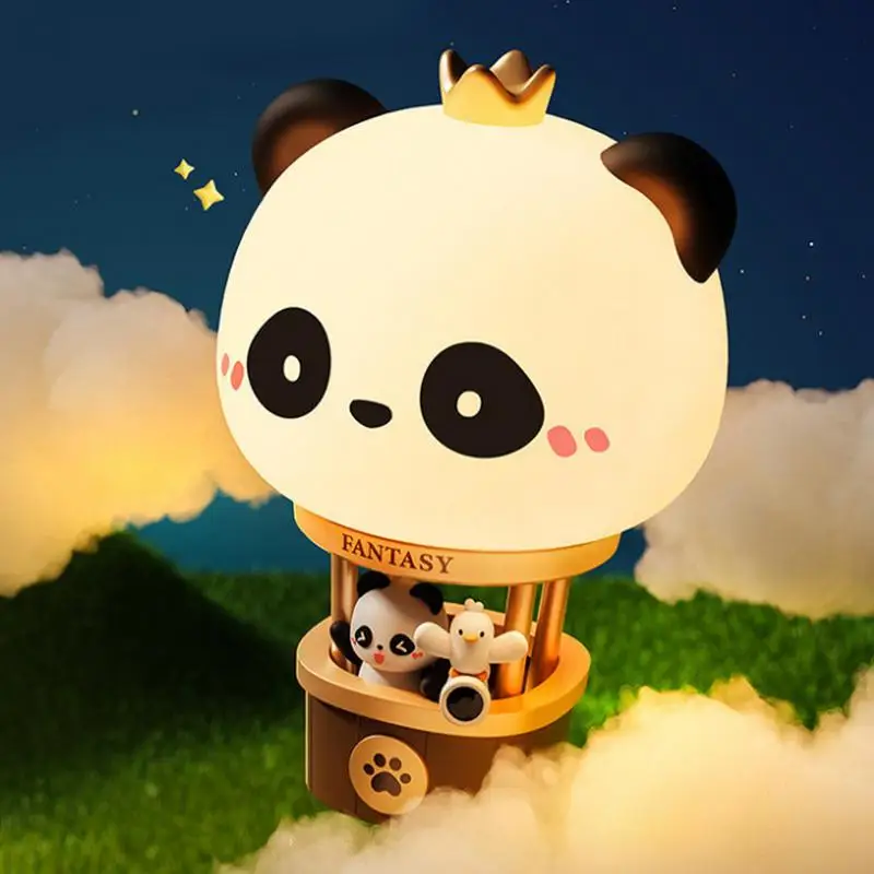 Night Light Cute Panda Hot Air Balloon Atmosphere Lamp 3-speed Dimmable Lamp Rechargeable Sleep Companion Holiday Gift