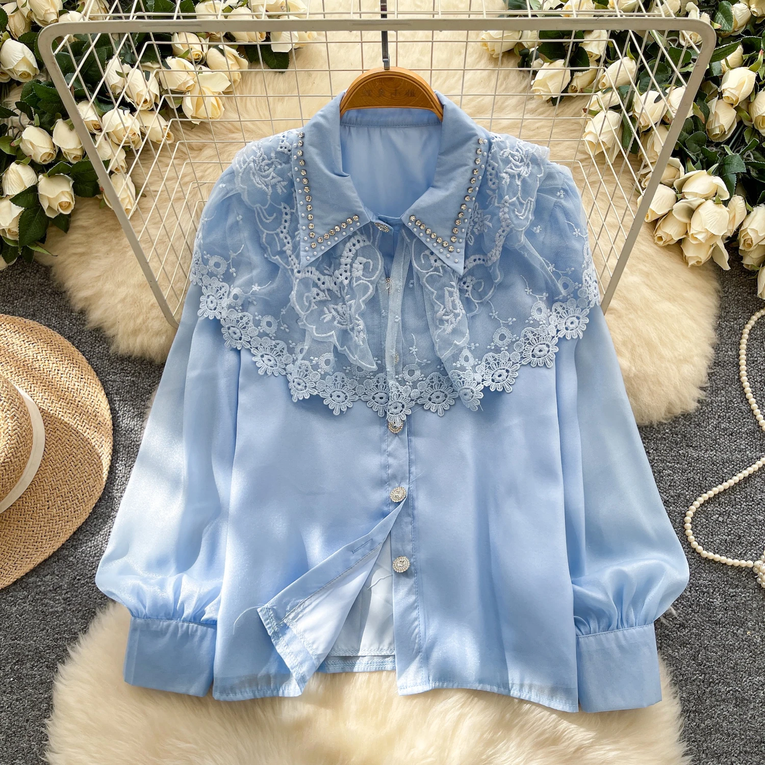 بلوزة Y2k Goth Spice Girl بأكمام طويلة مطرزة بالخرز للنساء واحدة الصدر من الدانتيل ملابس علوية ضيقة للسيدات #3