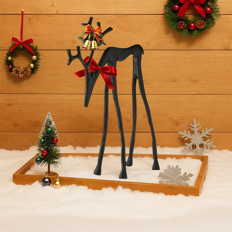 Estatua Reno Navidad resistente al sgaste, escultura aleación Reno con acabado negro