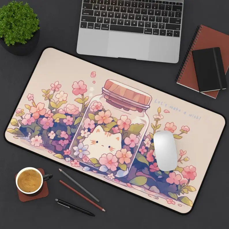

Kawaii Wishing Cat bottle table mat, PC desktop decoration, high-definition printed rubber anti-slip mouse pad, high quality